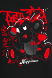 Black Casual Daily Print Patchwork O Neck T-Shirts
