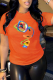 Orange Casual Street Print Patchwork O Neck T-Shirts