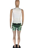 Black Casual Print Patchwork O Neck Sleeveless Two Pieces