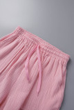Pink Casual Solid Patchwork Shirt Collar Short Sleeve Two Pieces