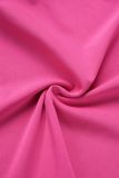 Rose Red Sexy Solid Draw String Frenulum Backless Halter Sleeveless Two Pieces