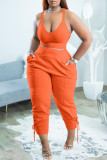 Pink Casual Sportswear Simplicity Solid Bandage Vests Spaghetti Strap Sleeveless Two Pieces