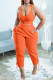 Tangerine Red Casual Sportswear Simplicity Solid Bandage Vests Spaghetti Strap Sleeveless Two Pieces