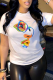 White Casual Street Print Patchwork O Neck T-Shirts