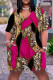 Rose Red Casual Print Basic V Neck Regular Romper
