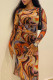 Yellow Casual Print Patchwork O Neck Long Sleeve Two Pieces