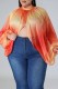 Red Casual Print Patchwork Turtleneck Plus Size Tops