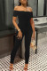 Black Casual Solid Backless Off the Shoulder Skinny Jumpsuits