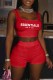 Red Casual Print Letter U Neck Sleeveless Two Pieces