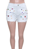 White Casual Solid Patchwork Hot Drill High Waist Denim Shorts