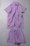 Pink Casual Solid Patchwork Shirt Collar Short Sleeve Two Pieces