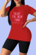 Red Plus Size Casual Sportswear Print Letter O Neck T-Shirts