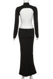 Black Sexy Elegant Solid Backless Half A Turtleneck A Line Dresses