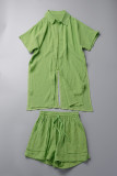 Pink Casual Solid Patchwork Shirt Collar Short Sleeve Two Pieces