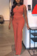 Tangerine Casual Solid Patchwork V Neck Sleeveless Two Pieces