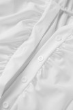 Light Blue Casual Solid Patchwork Turndown Collar Shirt Dress Dresses