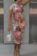 Pink Casual Print Bandage Patchwork Pencil Skirt Dresses