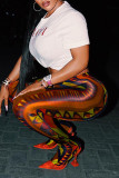 Colour Sexy Print Patchwork High Waist Pencil Full Print Bottoms
