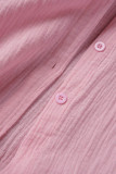 Pink Casual Solid Patchwork Shirt Collar Short Sleeve Two Pieces