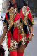 Red Casual Print Patchwork V Neck Short Sleeve Dress