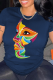 Navy Blue Casual Daily Print Patchwork O Neck T-Shirts