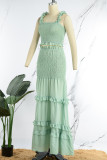 Green Casual Solid Backless Spaghetti Strap Sleeveless Two Pieces