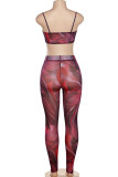 Purple Sexy Print Cut Out Spaghetti Strap Sleeveless Two Pieces