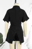 Pink Casual Solid Patchwork Shirt Collar Short Sleeve Two Pieces