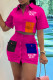 Rose Red Casual Letter Print Patchwork Shirt Collar Short Sleeve Two Pieces