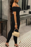 Green Casual Solid Backless Off the Shoulder Skinny Jumpsuits