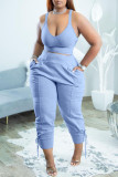 Pink Casual Sportswear Simplicity Solid Bandage Vests Spaghetti Strap Sleeveless Two Pieces