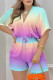 Gradient Color Casual Print Patchwork V Neck Straight Rompers