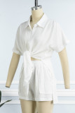 Pink Casual Solid Patchwork Shirt Collar Short Sleeve Two Pieces