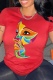 Red Casual Daily Print Patchwork O Neck T-Shirts
