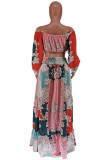 Colour Plus Size Celebrities Elegant Floral Off the Shoulder Three Quarter Two Pieces