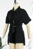 Pink Casual Solid Patchwork Shirt Collar Short Sleeve Two Pieces