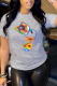 Grey Casual Street Print Patchwork O Neck T-Shirts