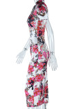 Pink Casual Print Bandage Patchwork Pencil Skirt Dresses