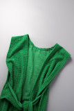 Green Sexy Solid Bandage Patchwork Asymmetrical Cardigan Collar Sleeveless Two Pieces