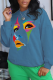 Blue Casual Street Print Patchwork O Neck Tops