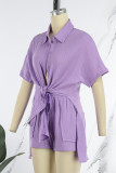 Pink Casual Solid Patchwork Shirt Collar Short Sleeve Two Pieces