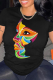 Black Casual Daily Print Patchwork O Neck T-Shirts