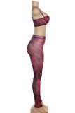 Purple Sexy Print Cut Out Spaghetti Strap Sleeveless Two Pieces