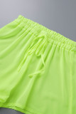 Fluorescent Green Street Solid Patchwork Turndown Collar Long Sleeve Two Pieces