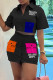 Black Casual Letter Print Patchwork Shirt Collar Short Sleeve Two Pieces