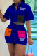 Blue Casual Letter Print Patchwork Shirt Collar Short Sleeve Two Pieces