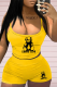 Yellow Sexy Print Patchwork O Neck Sleeveless Two Pieces