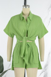 Pink Casual Solid Patchwork Shirt Collar Short Sleeve Two Pieces