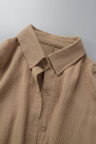 Pink Casual Solid Patchwork Shirt Collar Short Sleeve Two Pieces