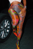 Colour Sexy Print Patchwork High Waist Pencil Full Print Bottoms